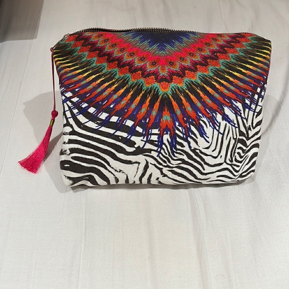 Pily Q Zebra Pattern Bright Swimsuit Bagwith Tassel Euc